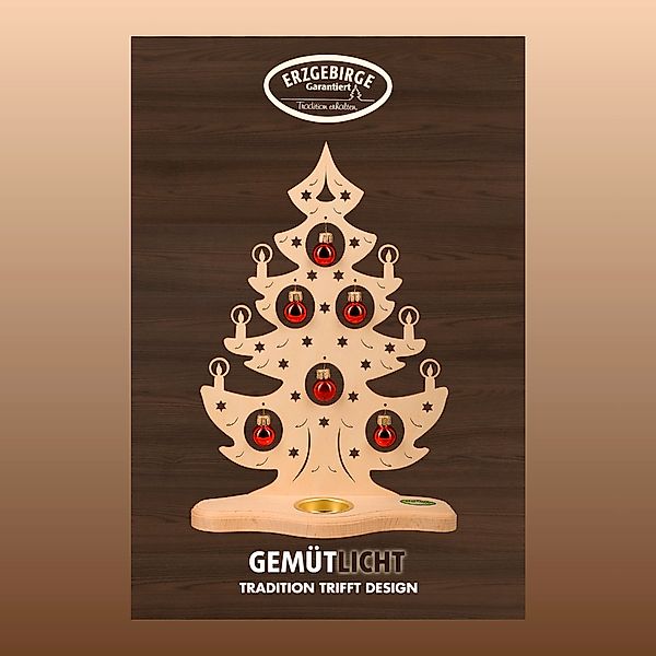 Weigla Teelichthalter "Weihnachtsbaum mit roten Kugeln, NATUR, Made in Germ günstig online kaufen