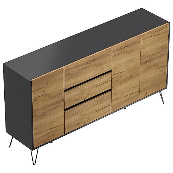 Posseik Sideboard Industrial Q 3 Schubladen 3 Türen 180 cm Grafit Eiche Fro günstig online kaufen