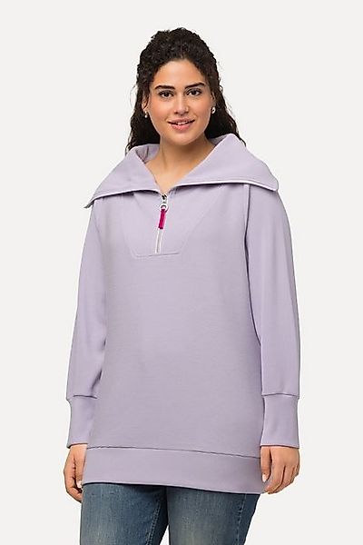 Ulla Popken Sweatshirt Troyer Querrippen Stehkragen Zipper Langarm günstig online kaufen