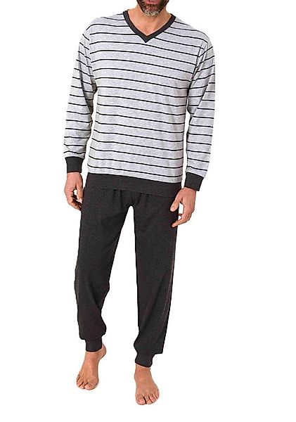 Normann Pyjama Normann Herren langarm Pyjama mit Bündchen in edler Streifen günstig online kaufen