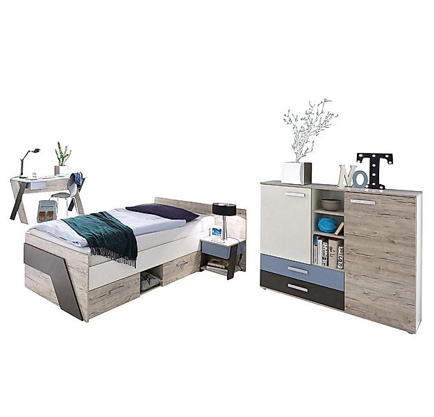 Lomadox Jugendzimmer-Set LEEDS-10, (Sparset, 4-tlg), Sandeiche Nb. mit weiß günstig online kaufen