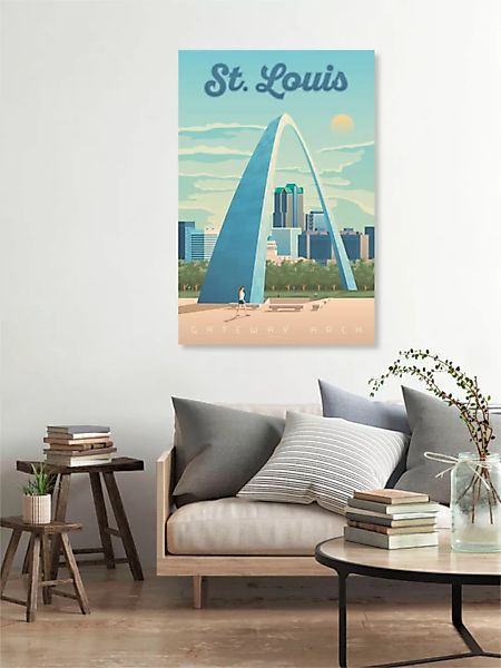 Poster / Leinwandbild - Gateway Arch St. Louis Vintage Travel Wandbild günstig online kaufen