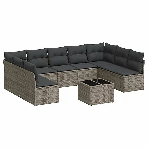 vidaXL 10-tlg Garten-Sofagarnitur mit Kissen Grau Poly Rattan Modell 32 günstig online kaufen