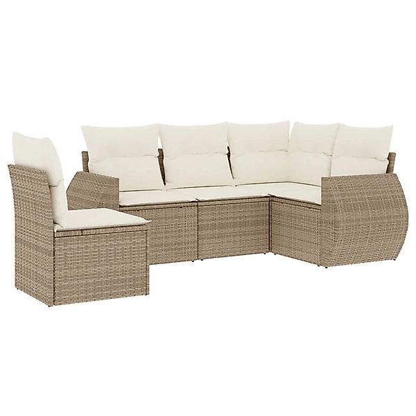 vidaXL 5-Tlg Garten-Sofagarnitur mit Kissen Beige Poly Rattan 3253705 günstig online kaufen