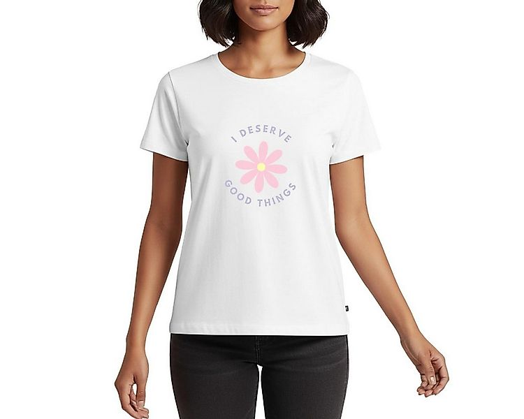 Spreadshirt T-Shirt I Deserve Good Things Statement Hippie Spruch Blumen Fr günstig online kaufen