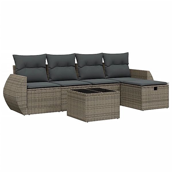 vidaXL 6-Tlg Garten-Sofagarnitur mit Kissen Grau Poly Rattan 3264096 günstig online kaufen