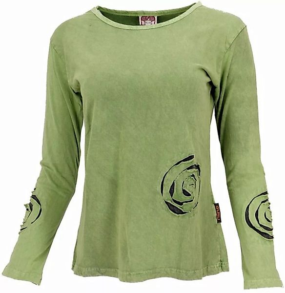 Guru-Shop Longsleeve Langarmshirt Spirale - grün alternative Bekleidung günstig online kaufen