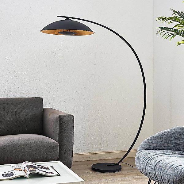 Lindby Bogenstehlampe Emilienne, schwarz, goldfarben, 180 cm günstig online kaufen