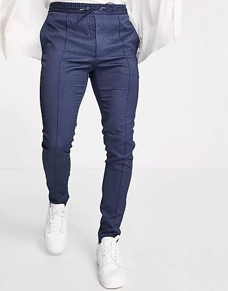 ASOS DESIGN – Elegante, strukturierte Hose in Marineblau mit engem Schnitt günstig online kaufen