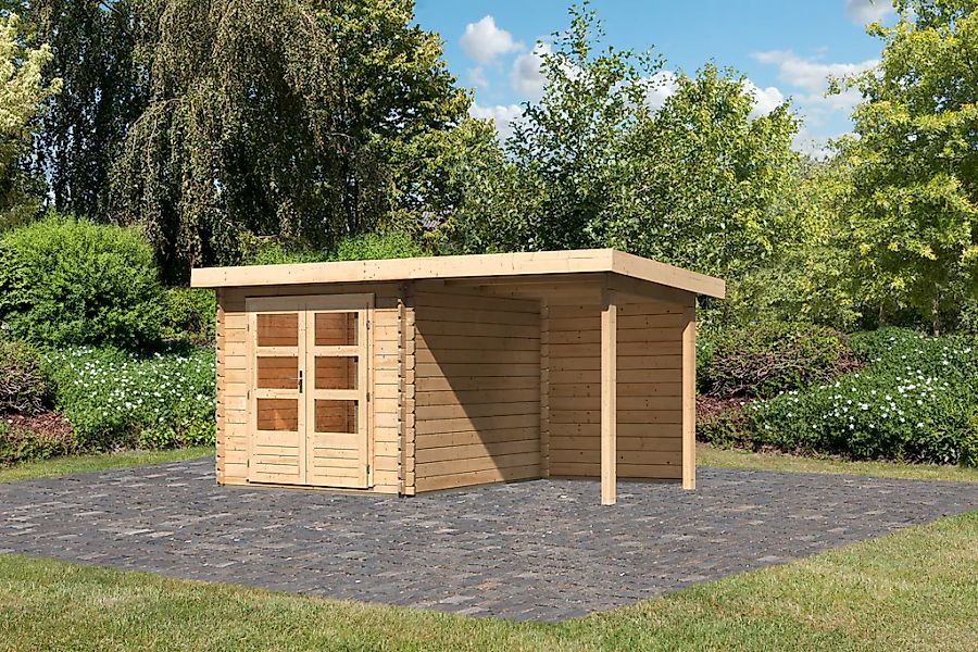 Karibu Gartenhaus "Schloßsee 4" mit Anbaudach und Rückwand günstig online kaufen