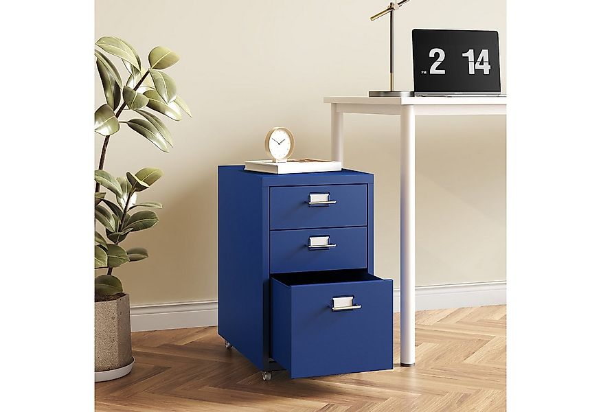 en.casa Rollcontainer, »Kökar« mit 3 Schubladen Bürowagen Blau günstig online kaufen