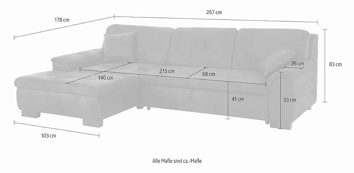 Home affaire Ecksofa "Bergen zeitlos & elegant, Breite 267cm, L-Form" wahlw günstig online kaufen
