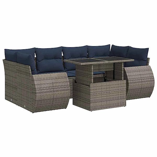 vidaXL 7-Tlg Garten-Sofagarnitur mit Kissen Grau Poly Rattan Akazie 3326592 günstig online kaufen