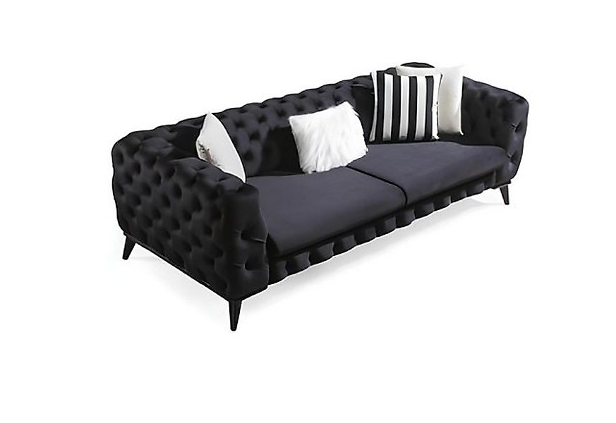 Xlmoebel Sofa Luxuriöses schwarzes 3-Sitzer-Sofa Chesterfield-Stil mit Text günstig online kaufen