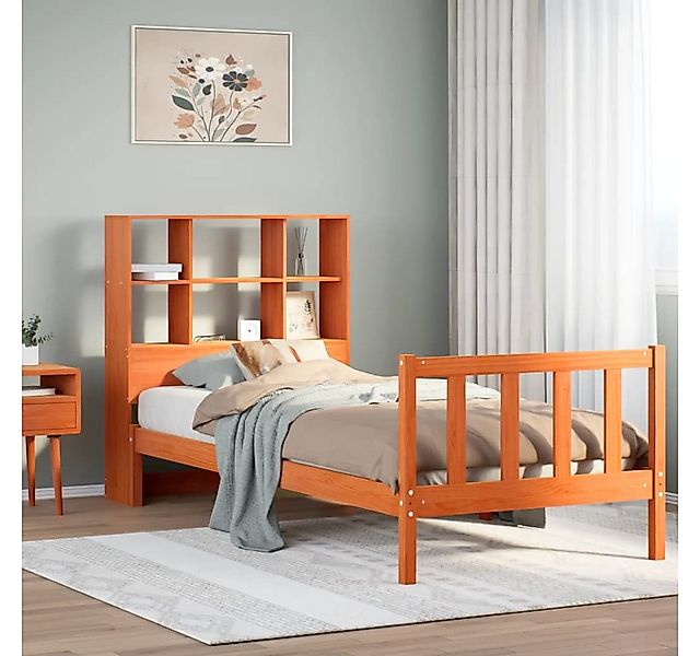 vidaXL Bett, Massivholzbett mit Regal ohne Matratze Wachsbraun 90x200 cm günstig online kaufen