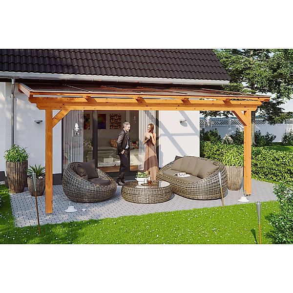 Skan Holz Terrassenüberdachung Ancona 541 x 300 cm Leimholz Eiche hell günstig online kaufen