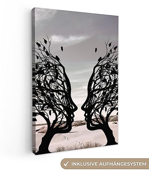 OneMillionCanvasses® Leinwandbild Bäume - Gesicht - Blätter - Moderne Kunst günstig online kaufen