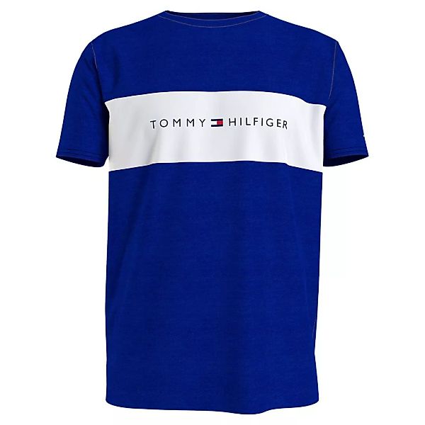 Tommy Hilfiger – Lounge-T-Shirt mit Logo-Einsatz auf der Brust in Blau günstig online kaufen