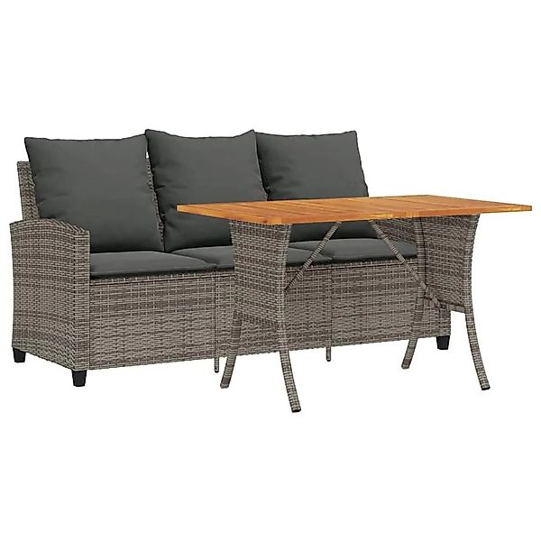 vidaXL Gartensofa 3-Sitzer mit Kissen & Tisch Grau Poly Rattan 4103856 günstig online kaufen