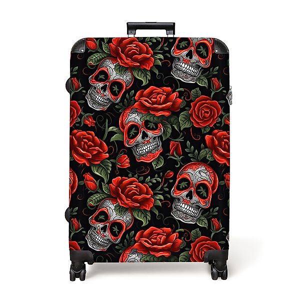 NoBoringSuitcases.com© Hartschalen-Trolley Totenkopf - Rosen - günstig online kaufen