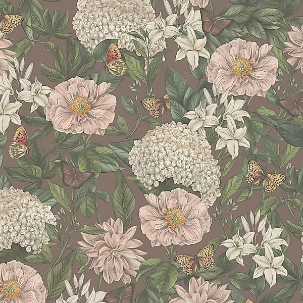PROFHOME 394263-GU Blumen Tapete Floral Braun Rosa dunkel-Grün bordeaux 0,5 günstig online kaufen
