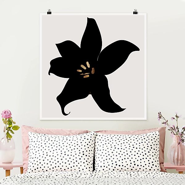 Poster Grafische Pflanzenwelt - Orchidee Schwarz und Gold günstig online kaufen