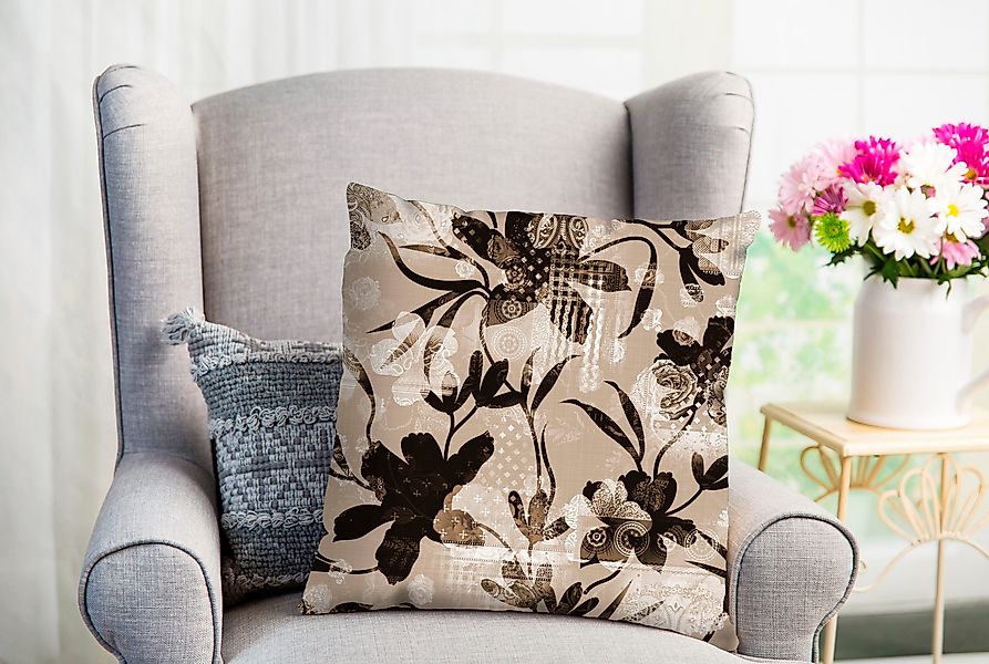 queence Dekokissen Fausto, Kissenhülle,Blumenmuster,Beige,Zart,Elegant,Vint günstig online kaufen