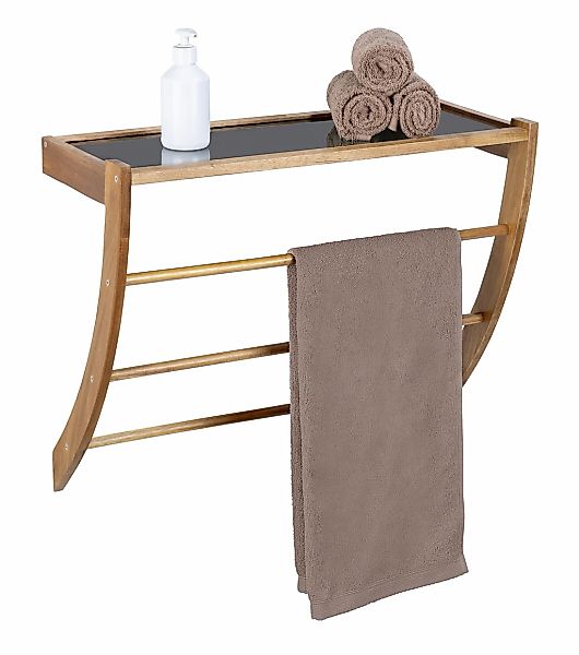 WENKO Wandregal "Fondi" Badregal mit Ablage aus Glas und 3 Handtuchstangen, günstig online kaufen