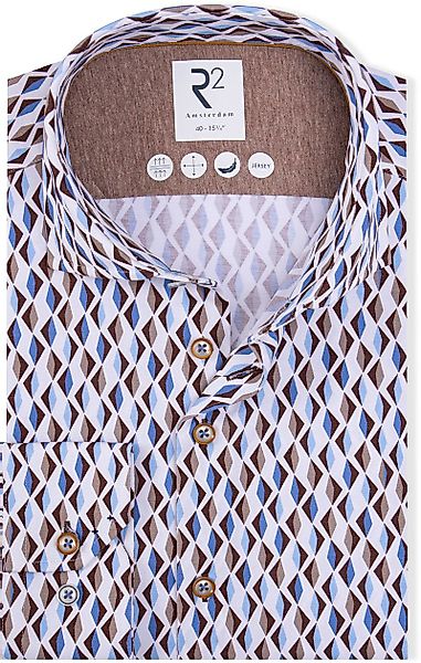 R2 Hemd Jersey Retro Impression Beige Blau - Größe 40 günstig online kaufen