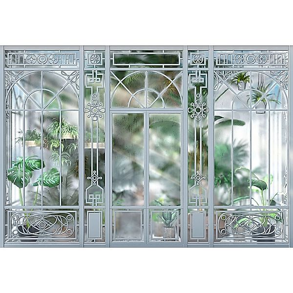 Komar Fototapete Orangerie Grau und Grün 368 x 254 cm 611008 günstig online kaufen