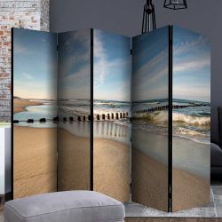 Fotomotiv Paravent in Beige und Blau Strand und Meer günstig online kaufen