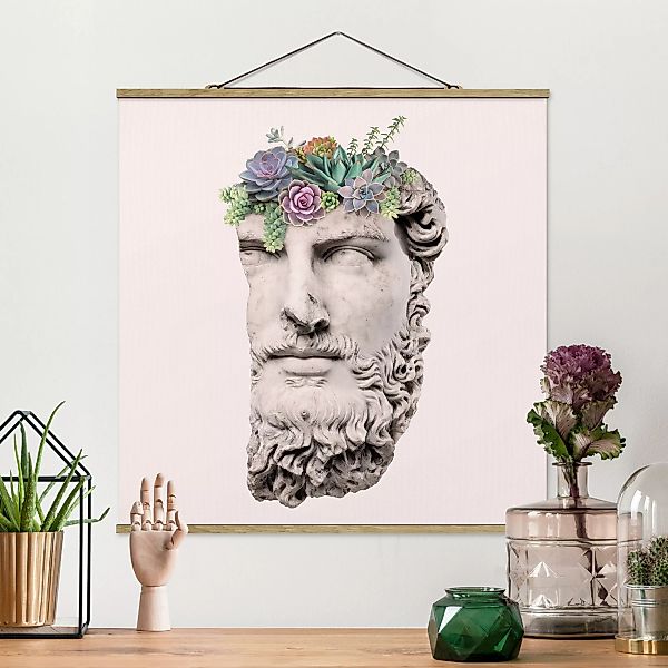 Stoffbild Blumen mit Posterleisten - Quadrat Kopf mit Sukkulenten günstig online kaufen