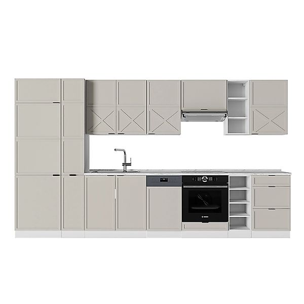 Vicco Fame-Line Küchenzeile GrauBeige/Weiß 355 cm ohne Arbeitsplatte günstig online kaufen