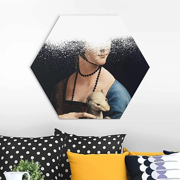 Hexagon-Alu-Dibond Bild Dame mit dem Hermelin x Spraypaint günstig online kaufen