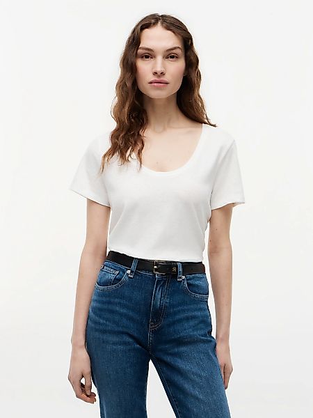 Tommy Hilfiger Kurzarmshirt "CO LINEN SCOOP NK SS TEE" mit kleinem Logo-Sti günstig online kaufen