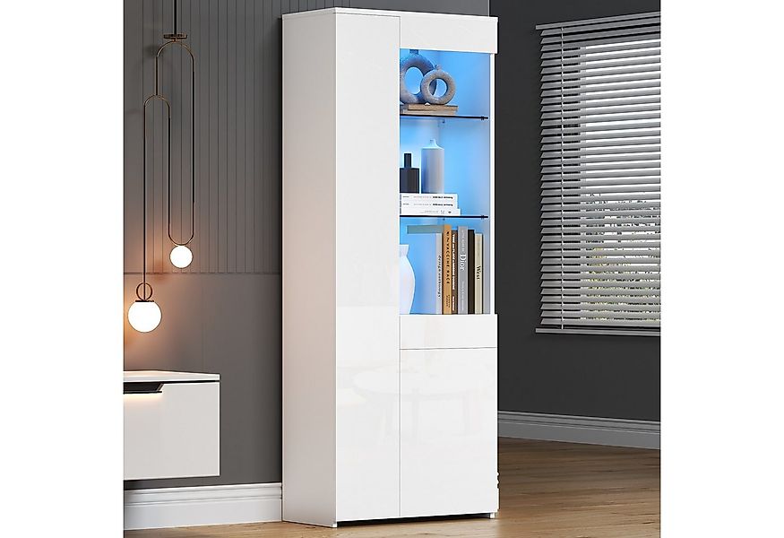 Merax Glasvitrine hochglanz Vitrine mit LED (70*35*180cm, 1-St., Hochschran günstig online kaufen