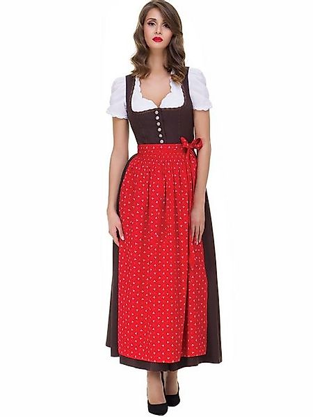 Almbock Dirndl Langes Dirndl Elena (2-tlg) braun mit roter Schürze günstig online kaufen