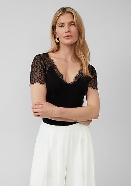s.Oliver BLACK LABEL Kurzarmshirt Elegantes T-Shirt im Slim Fit mit Spitze günstig online kaufen