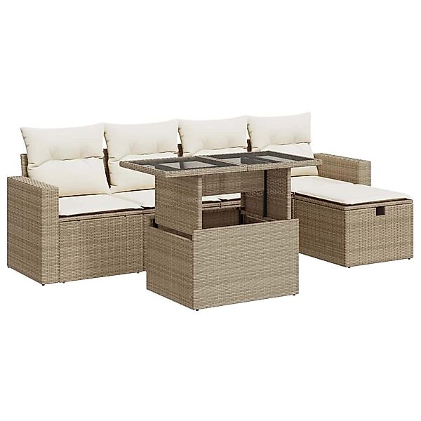 vidaXL 6-Tlg Garten-Sofagarnitur mit Kissen Beige Poly Rattan 3327808 günstig online kaufen