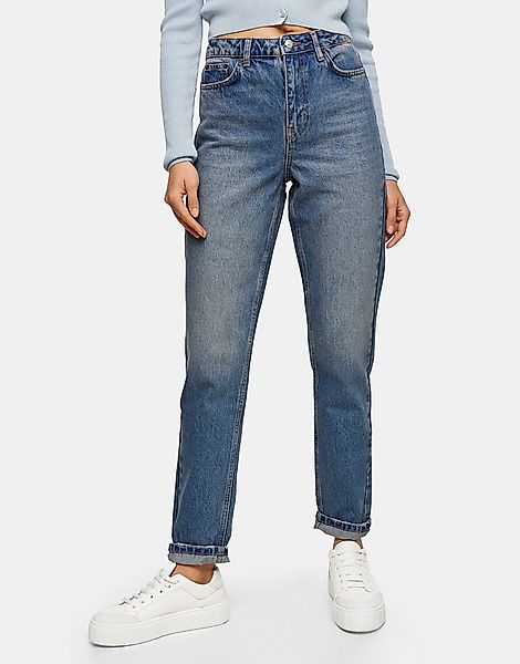 Topshop – Mom-Jeans in verwaschenem Mittelblau günstig online kaufen