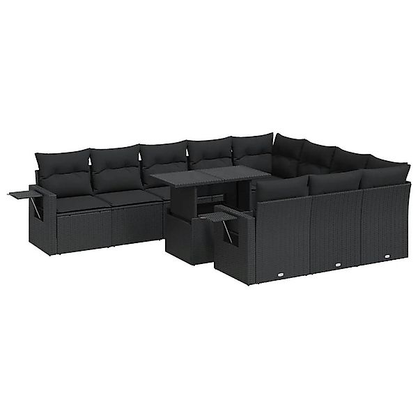 vidaXL 11-Tlg Garten-Sofagarnitur mit Kissen Schwarz Poly Rattan 3326546 günstig online kaufen