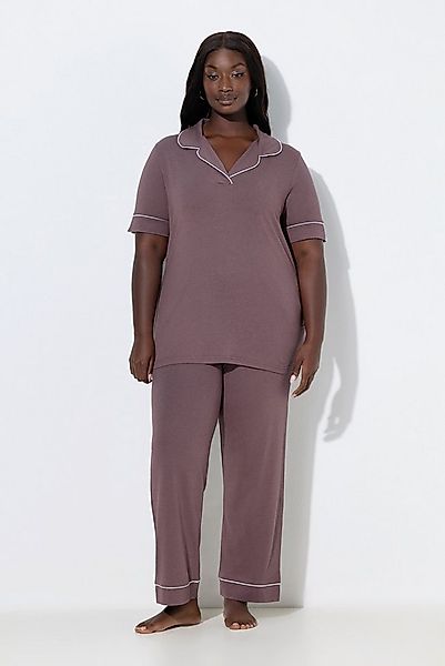 Ulla Popken Pyjama Pyjama Zierpaspeln Reverskragen Halbarm günstig online kaufen