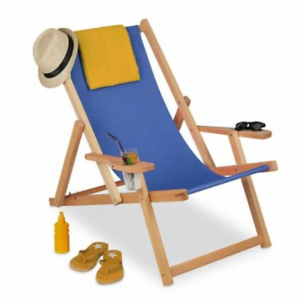 relaxdays Blauer Liegestuhl mit Armlehnen blau günstig online kaufen