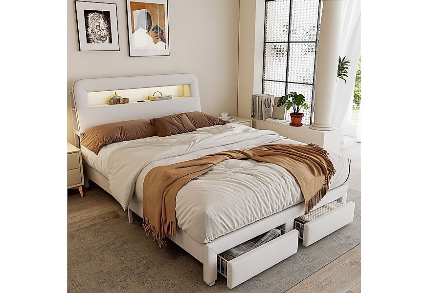 PXloue Stauraumbett Polsterbett mit Stauraum (Doppelbett 140x200 cm (USB-La günstig online kaufen