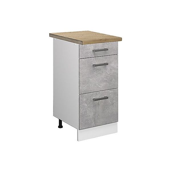 Vicco Küchenunterschrank R-Line Beton/Weiß 40 cm mit Schubladen AP Anthrazi günstig online kaufen