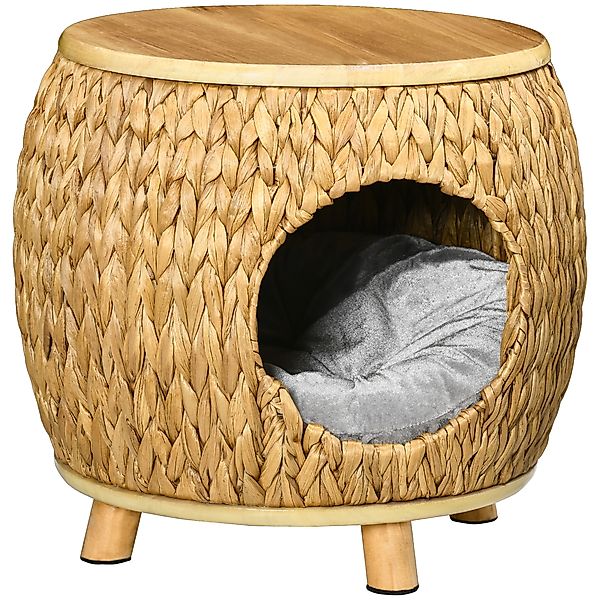 PAWHUT Katzenhöhle Rattan 2-in-1 Katzenkorb mit Kissen Haustierbett aus Was günstig online kaufen