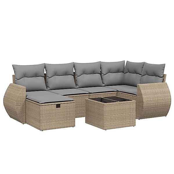 vidaXL 7-Tlg Garten-Sofagarnitur mit Kissen Beige Poly Rattan 3264115 günstig online kaufen