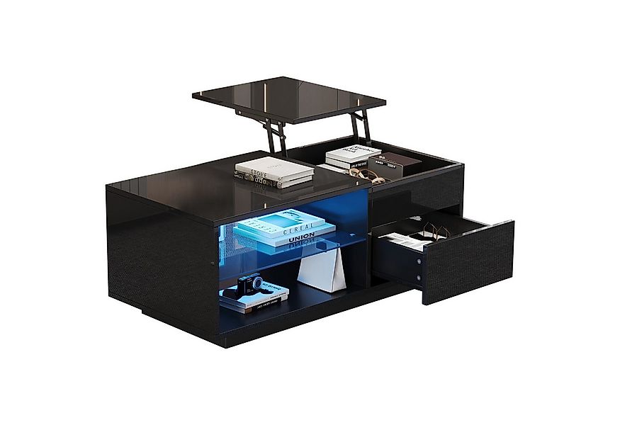 Merax Couchtisch höhenverstellbar Sofatisch Hochglanz Beistelltisch mit LED günstig online kaufen