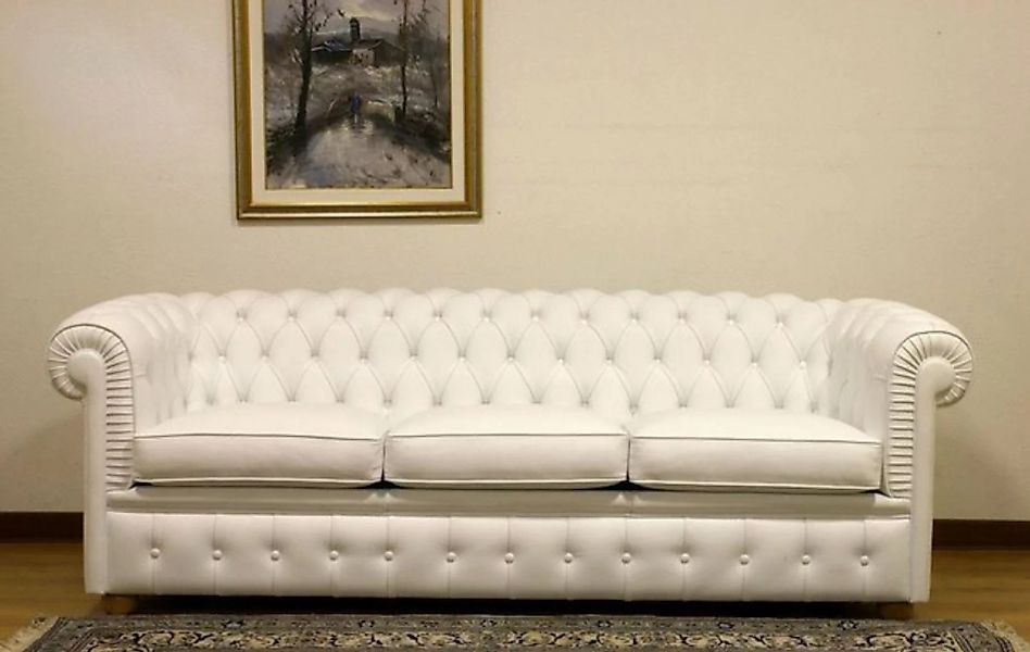 JVmoebel 3-Sitzer Design Chesterfield Sofa Leder Couch Weiß 100% Leder Sofo günstig online kaufen