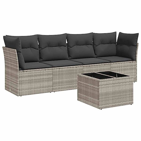 vidaXL 5-Tlg Garten-Sofagarnitur mit Kissen Hellgrau Poly Rattan 3217242 günstig online kaufen